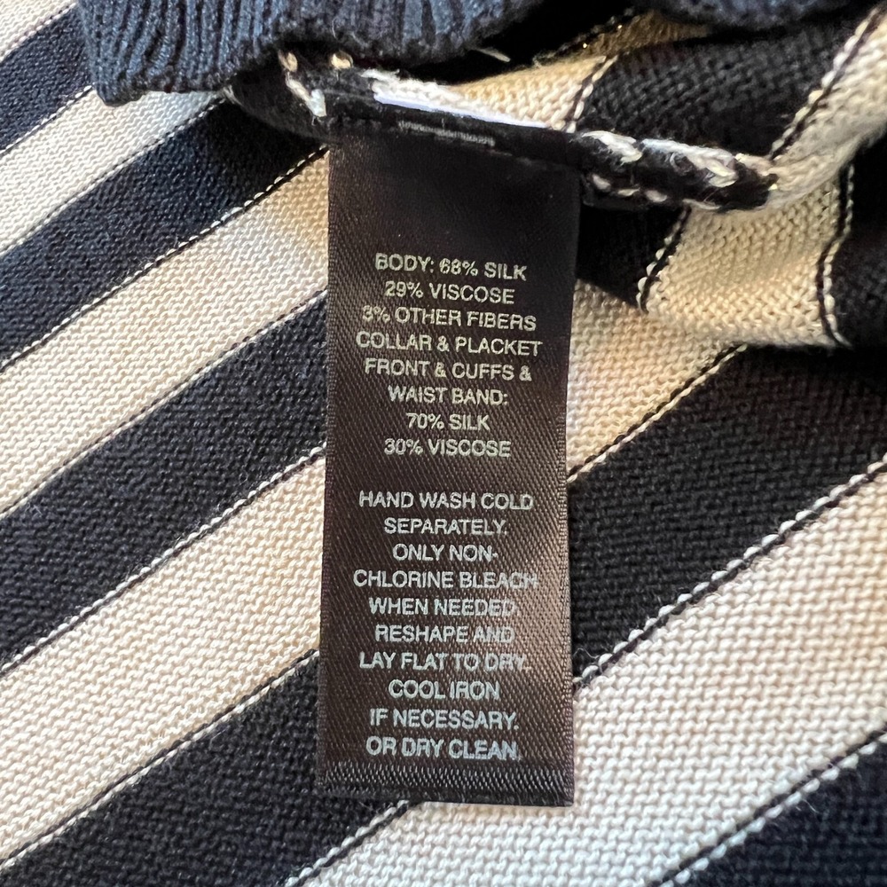 WHBM Women Cardigan Medium Silk Blend Long Stripe Ruffle Romantic 15765x - Picture 4 of 7